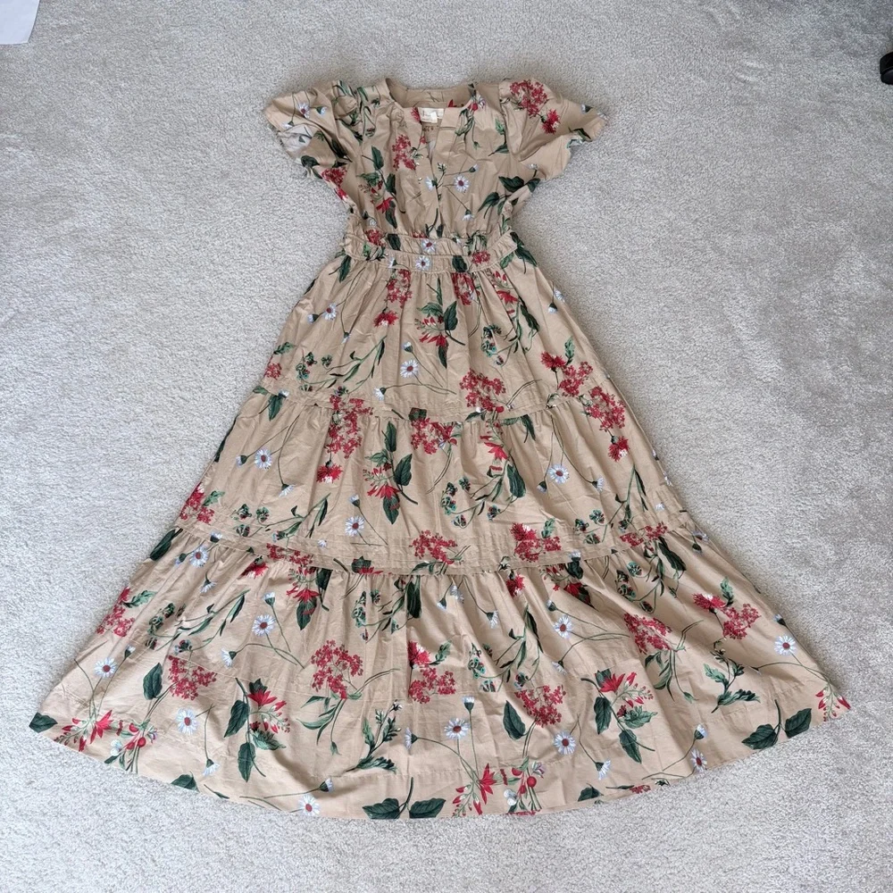 Anthropologie The Somerset Maxi Dress Cotton Tiered Size Small Khaki Floral - Picture 3 of 12
